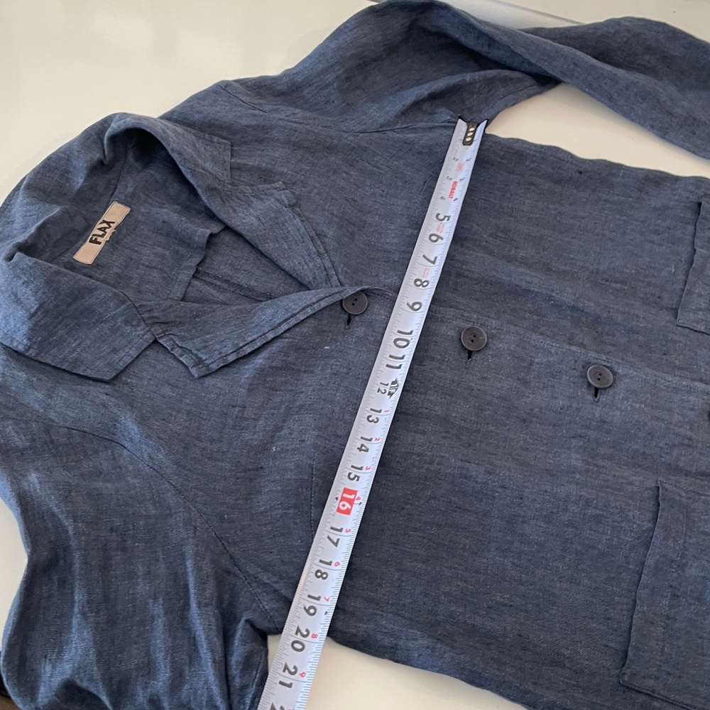 Flax Blue Linen Longline Jacket Patch Pockets - image 8